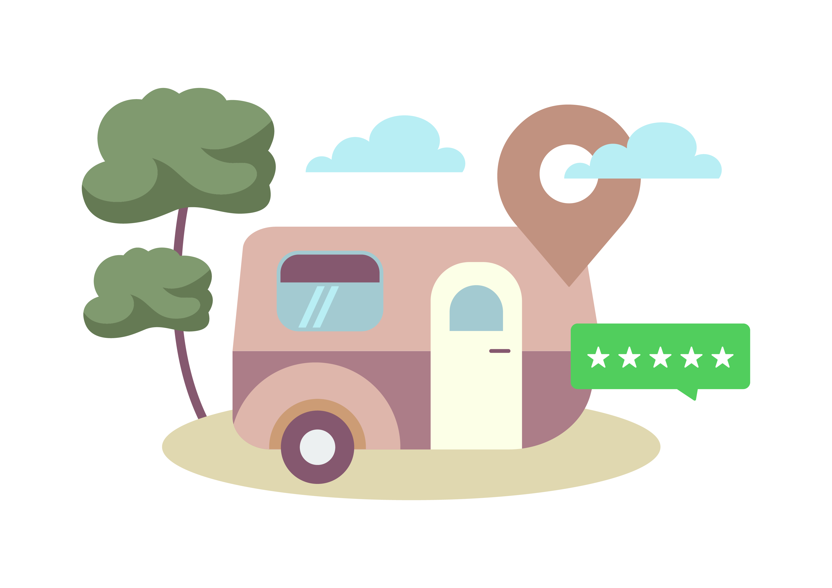A graphic design of a parking RV to get ranked on SEO for RV Park