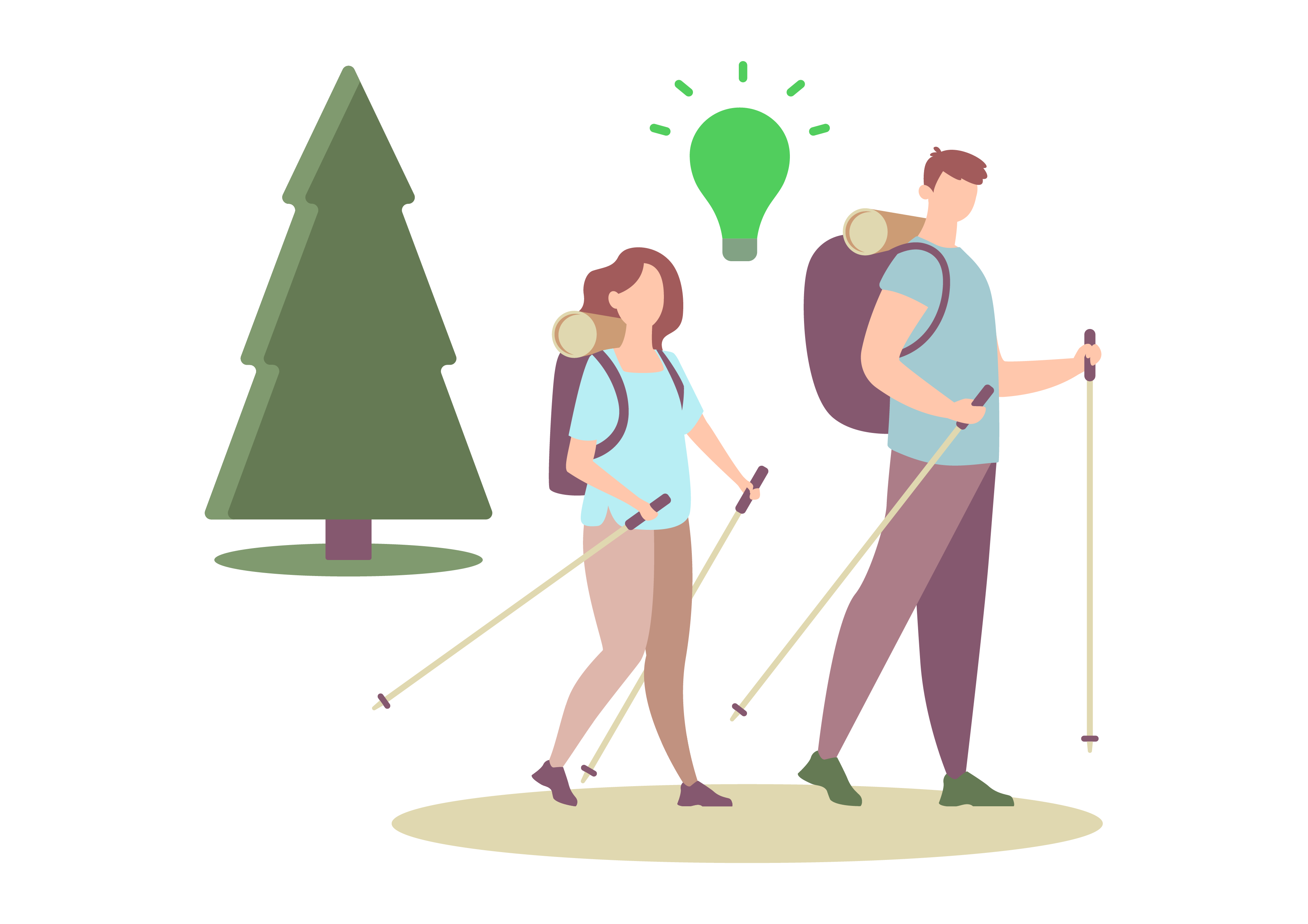 hiking couple in the forest graphic to illustrate RV Park Best SEO tips topic.